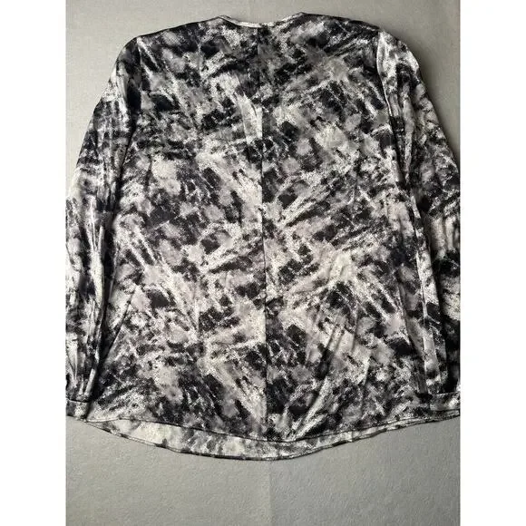 Lafayette 148 Grey printed front tie silk blouse, Size Medium - Picture 5 of 5